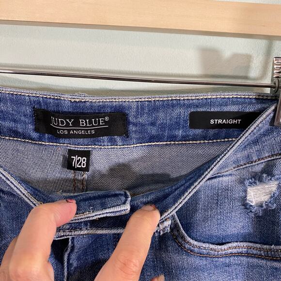 Judy Blue Tummy Control Austin Distressed High Rise Straight Jeans Size 7/28 - Picture 4 of 8